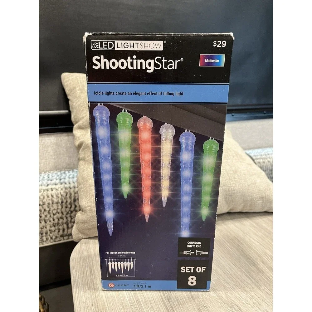 LED Lightshow Shooting Star 8 Count Multi-Color Icicle Lights Christmas Holiday